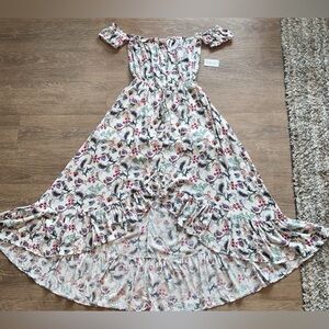 NWT MOD Floral Print High-Low Strapless Maxi Dress
